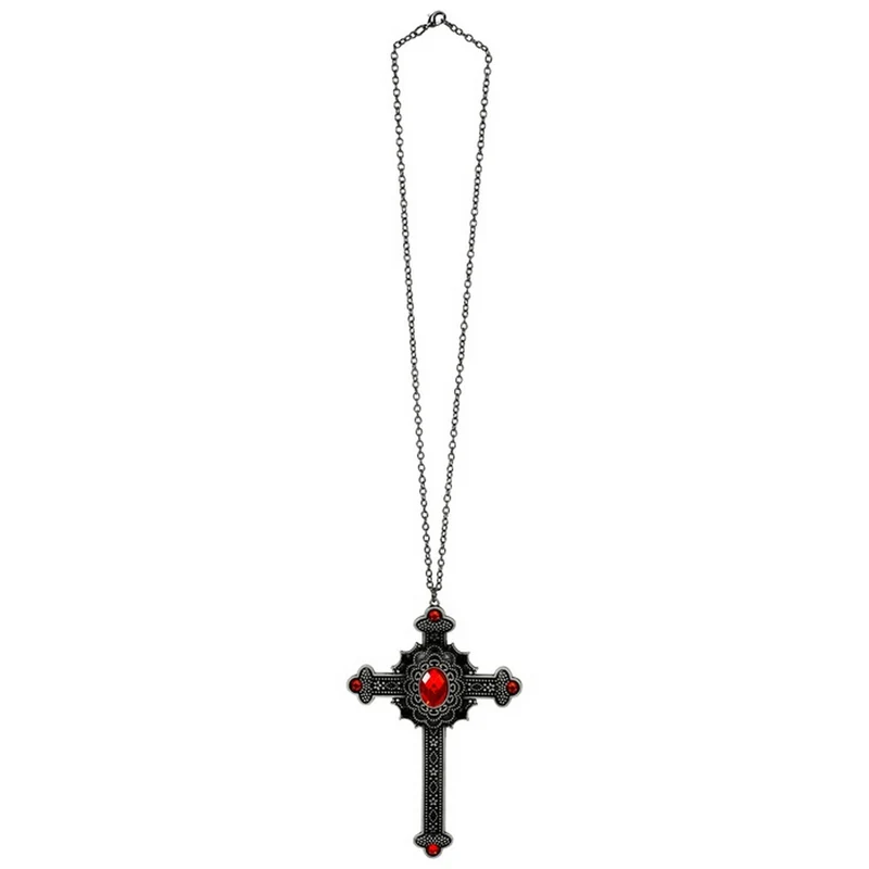 Gotische Ketting Kruis Met Rode Steen