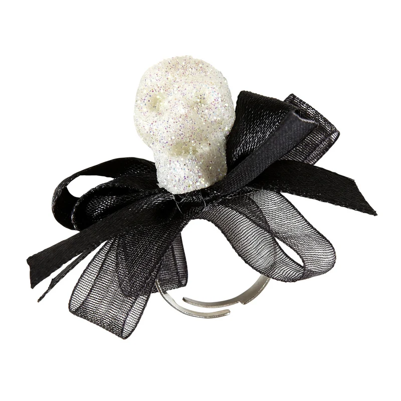 Fancy Ring Glitter Schedel Met Strikje