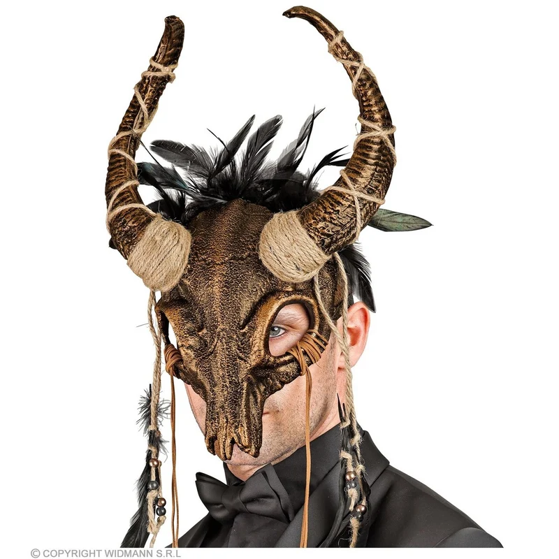 Masker Shamaan Schedel Stier Met Veren