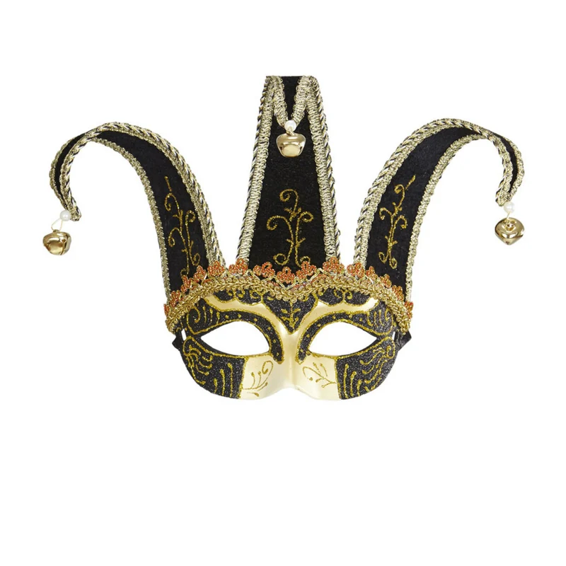 Nar Oogmasker, Joker Met Decoratie Glitters, Zwart