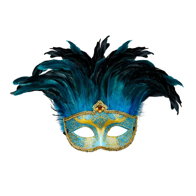 Veren Masker Countess Met Glitters En Veren, Blauw
