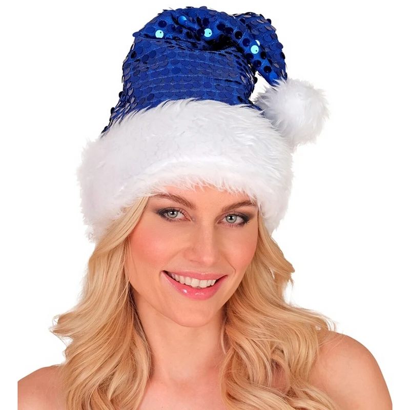 Glitter Bling Kerst Muts Met Pailletten Blauw