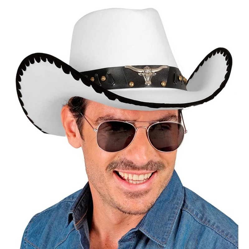 Witte Cowboy Hoed Met Stier