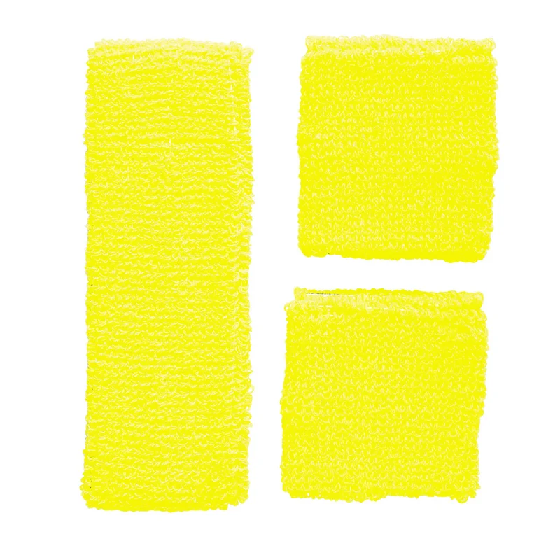 Atletische 80s Zweetband Set Neon Geel