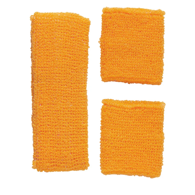 Atletische 80s Zweetband Set Neon Oranje