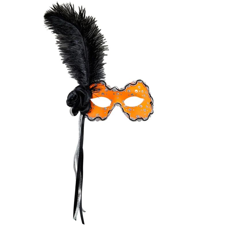 Samba Oogmasker Brazilie Met Veren, Neon Oranje