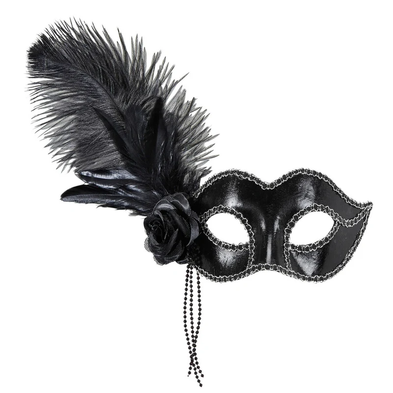 Signorina Oogmasker Venetie Zwart Met Veren