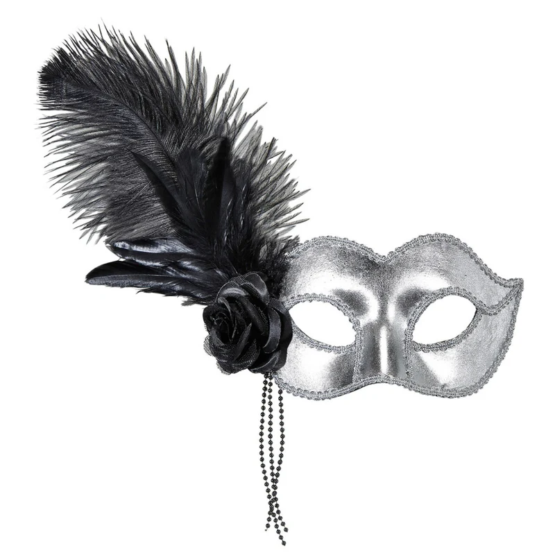 Signorina Oogmasker Venetie Zilver Met Veren