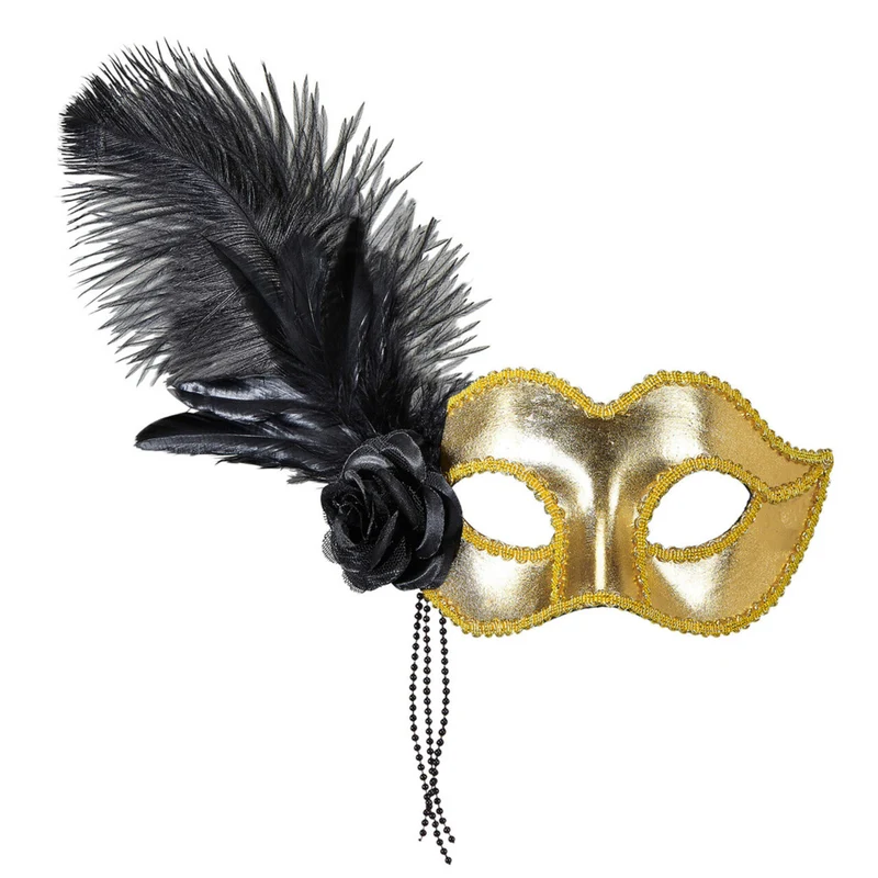 Signorina Oogmasker Venetie Goud Met Veren