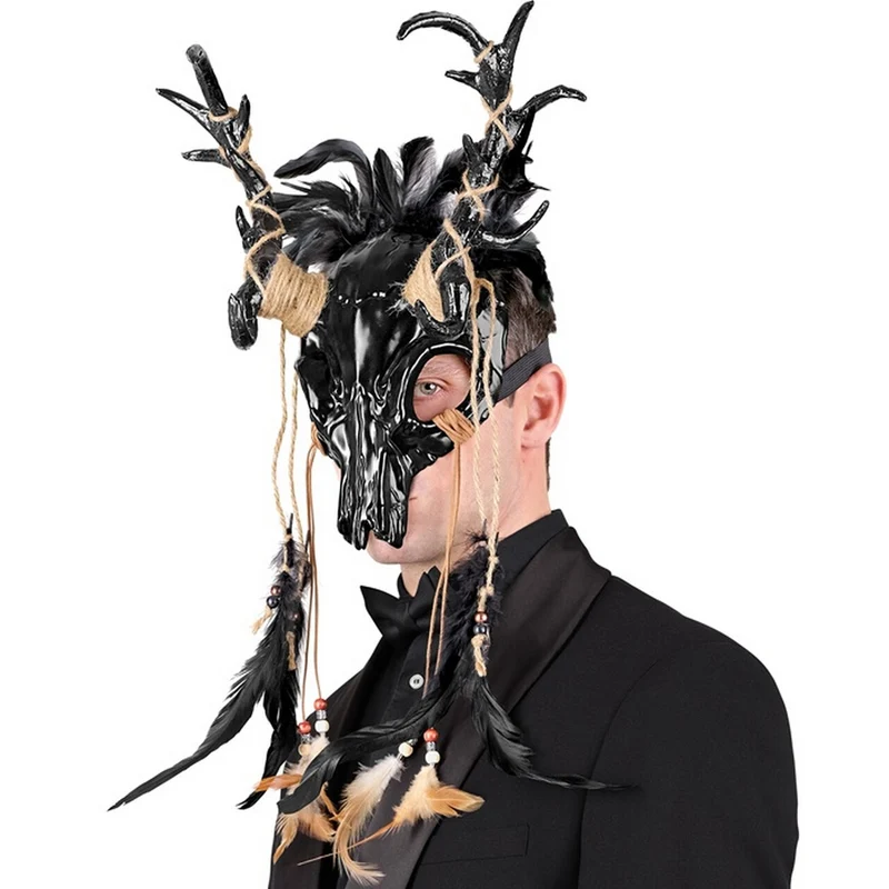 Masker Voodoo Priester Stier Met Veren