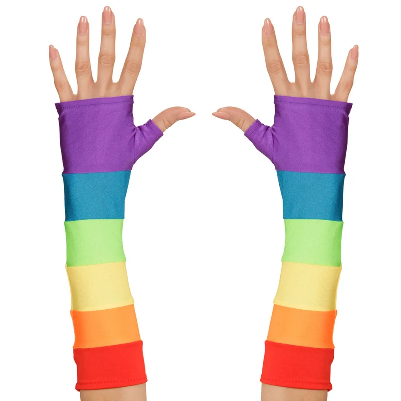 Tachtiger Jaren Vingerloze Handschoenen Satijn, Regenboog Kleuren