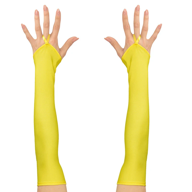 Tachtiger Jaren Vingerloze Handschoenen Satijn, Neon Geel