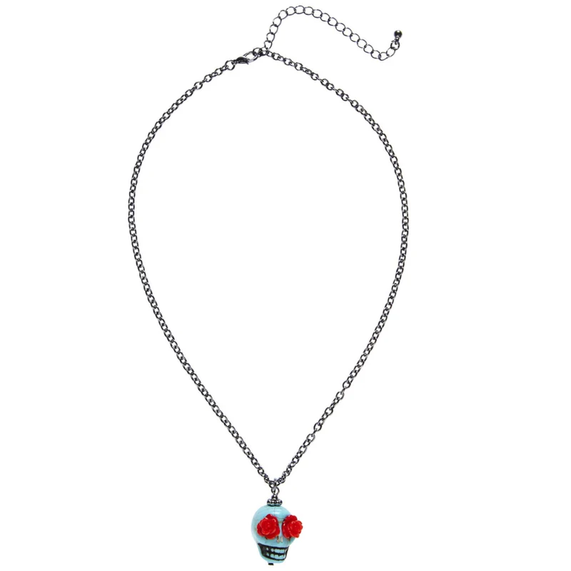 Happy Halloween Ketting Azuur Schedel Met Rode Ogen