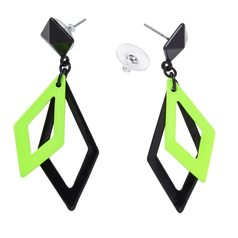 70er Jaren Oorbellen Ruit Neon, Zwart / Groen