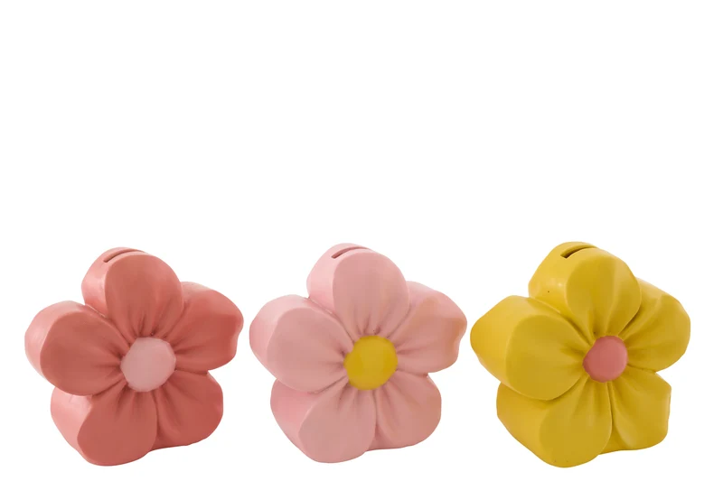 J-Line spaarpot Bloem - polyresin - mix - large - doos van 3