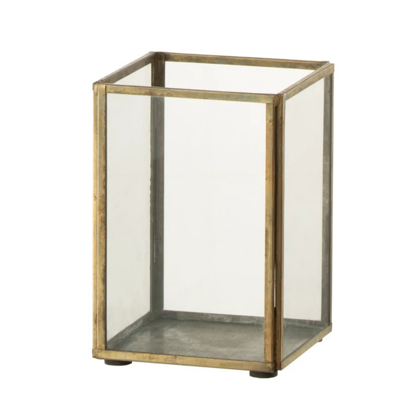 J-Line windlicht - glas/metaal - brons - small