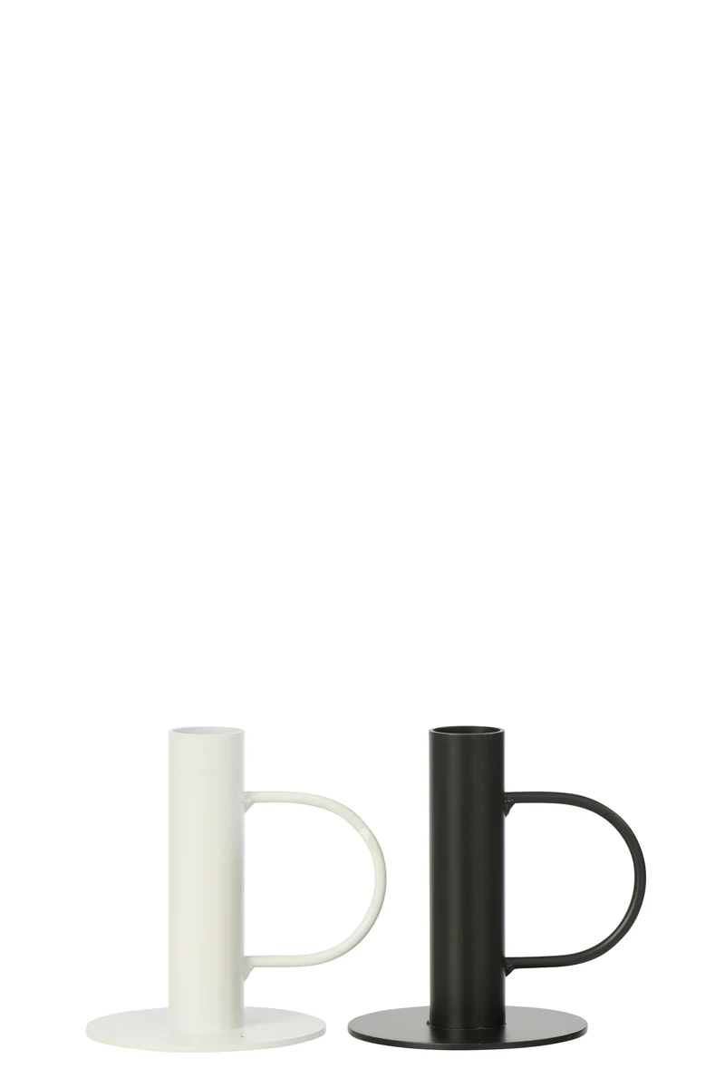 J-Line kandelaar - ijzer - zwart/wit - large - set van 2