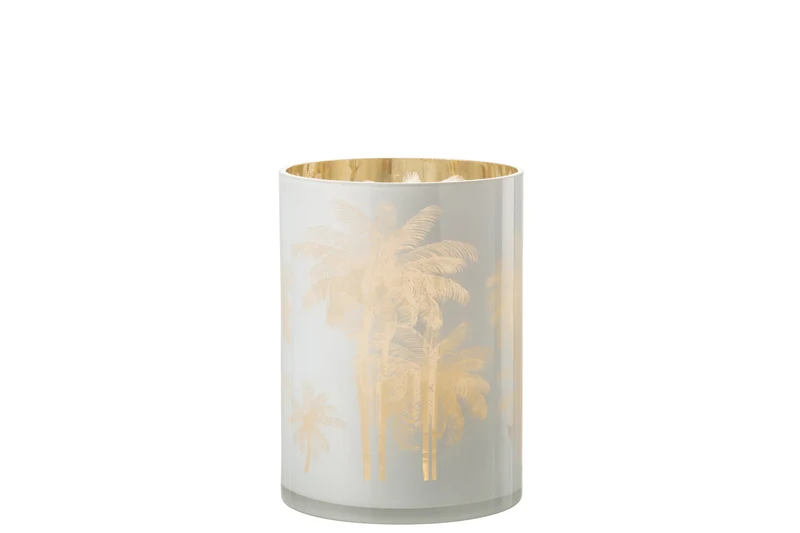 J-Line windlicht Palmbomen - glas - blauw/goud - extra large