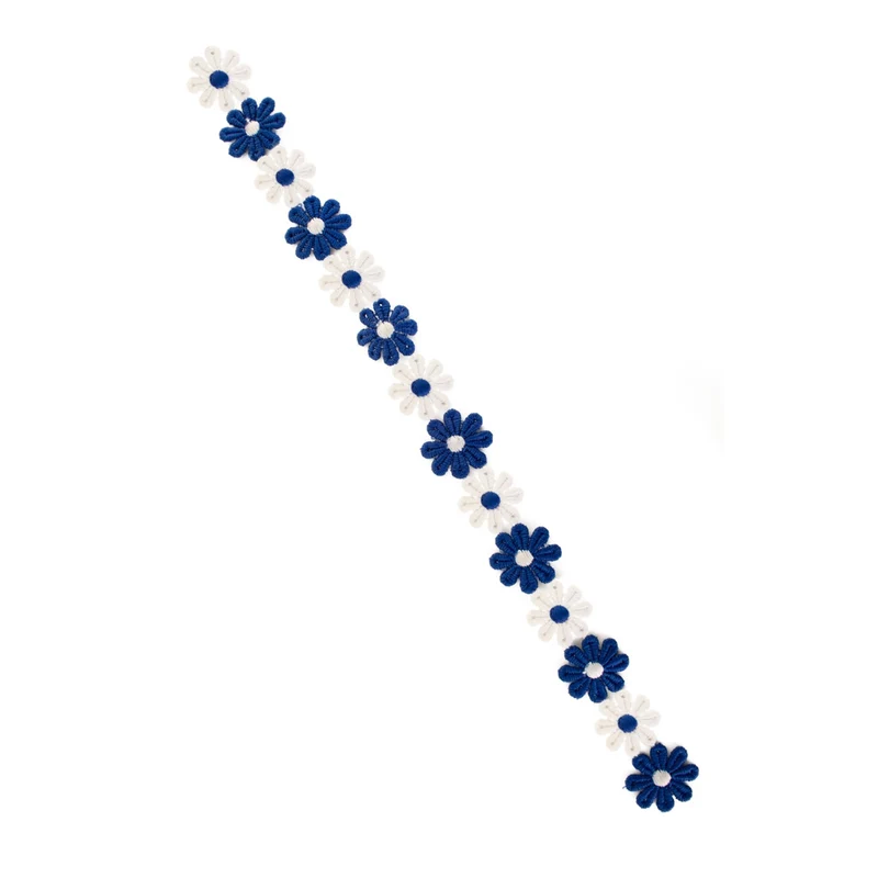 Bloemetjesband 3m Blauw-Wit