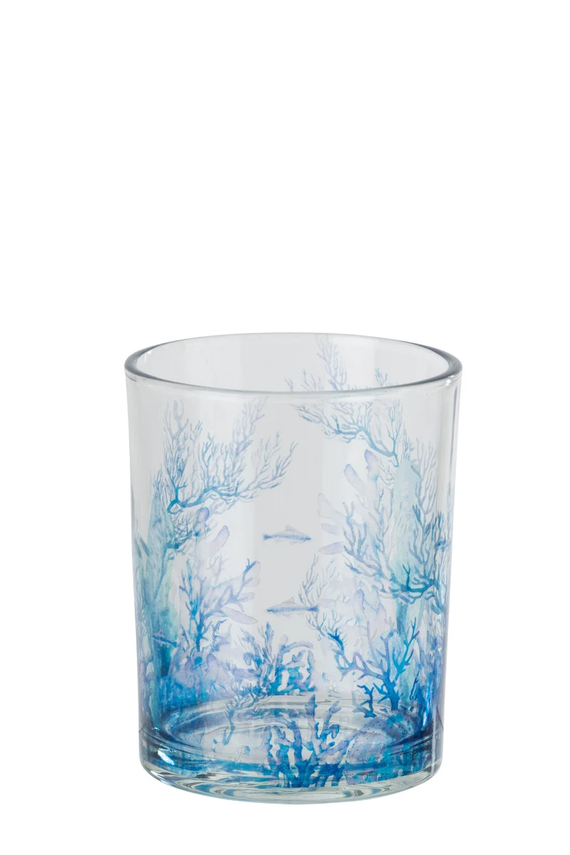 J-Line theelichthouder Koraal - glas - transparant/blauw - medium