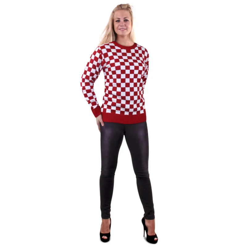 Gebreide Sweater Rood Wit Geblokt Brabant