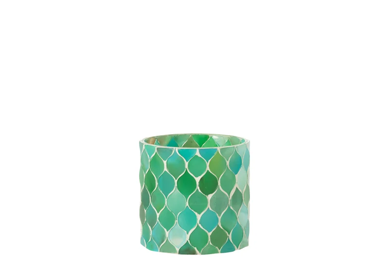 J-Line windlicht Mozaiek Diamant - glas - blauw/groen - medium