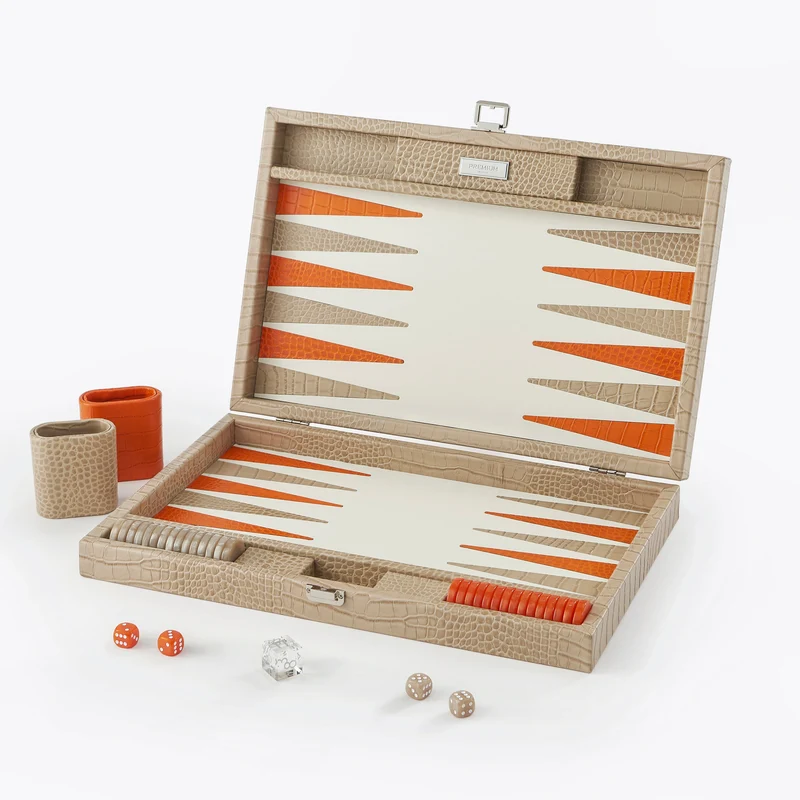 Premium Interiors - Backgammon - Groot BACKGAMMON - leer zandbeige 46cm