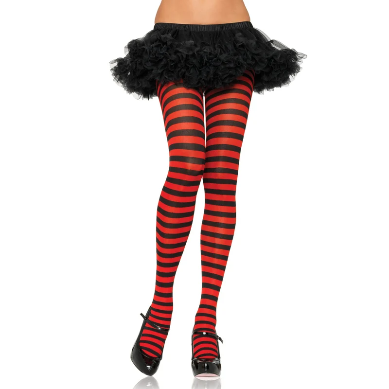 Nylon Gestreepte Panty Rood-Zwart