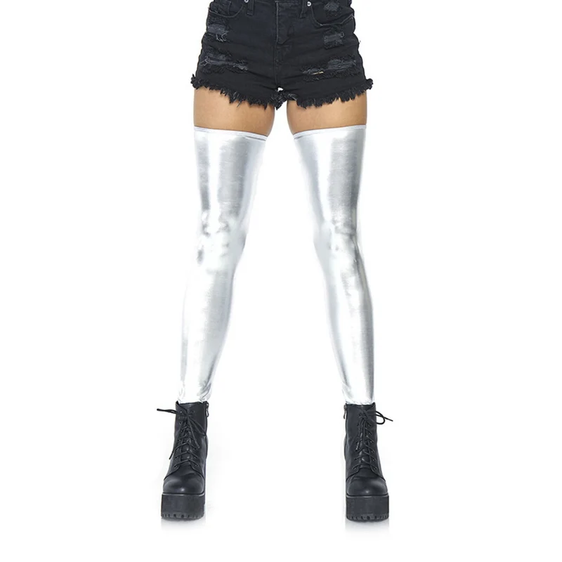Glanzend Metallic Zilveren Kousen
