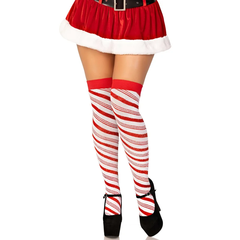 Candy Cane Lurex Over The Knee Socks