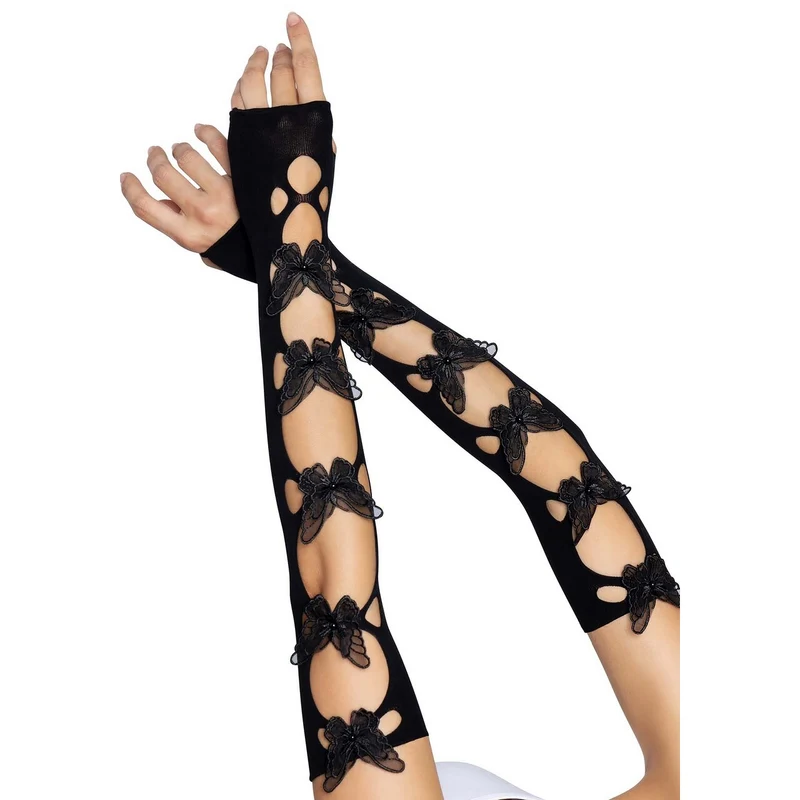 Lange Armwarmers Sweet Butterfly Zwart