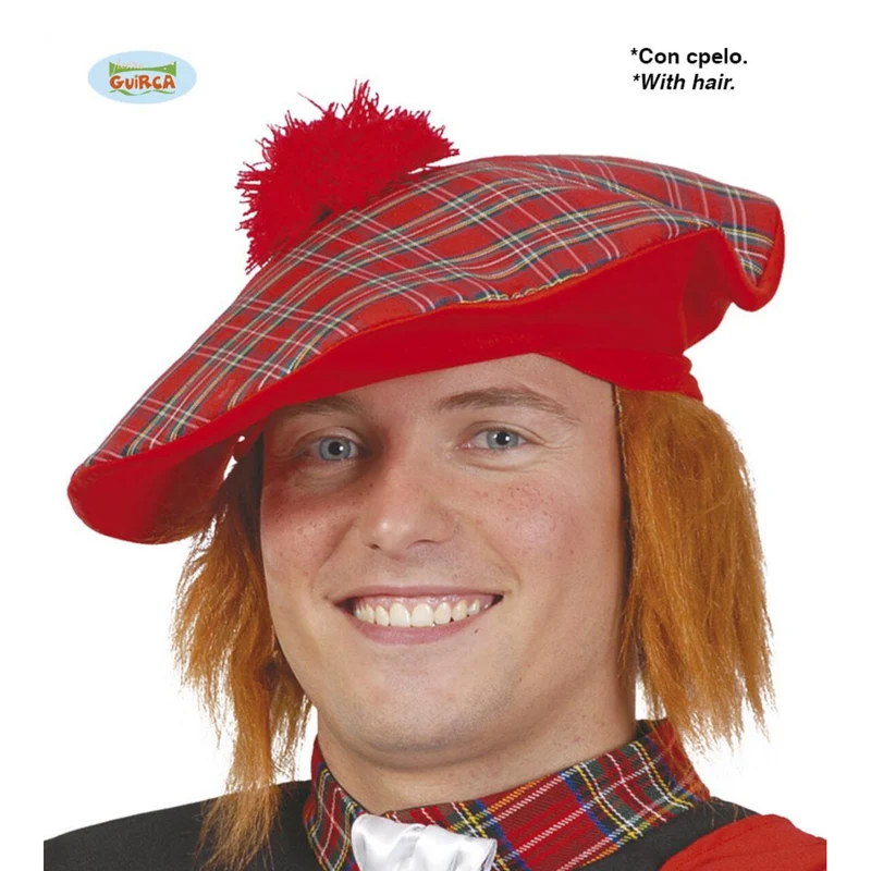 Schotse Tartan Baret Met Rood Haar