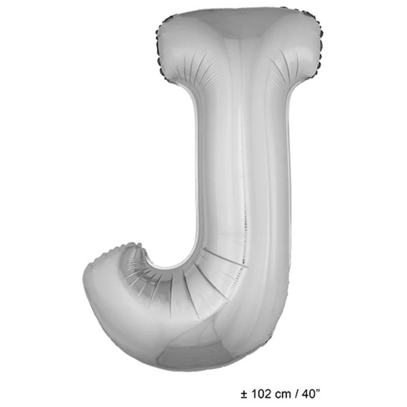 Folie Ballon Letter J Zilver XL 102cm (Leeg)