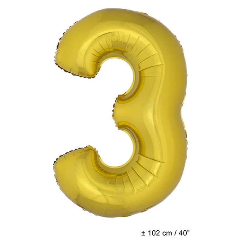 Folie Cijfer Ballon Nummer 3 Goud XL 102cm (Leeg)