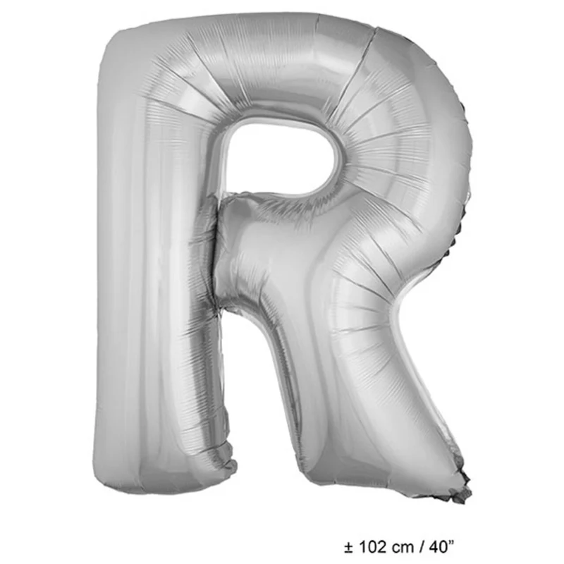 Folie Ballon Letter R Zilver XL 102cm (Leeg)
