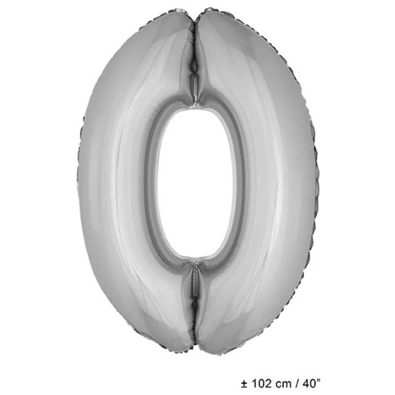 Folie Cijfer Ballon Nummer 0 Zilver XL 102cm (Leeg)