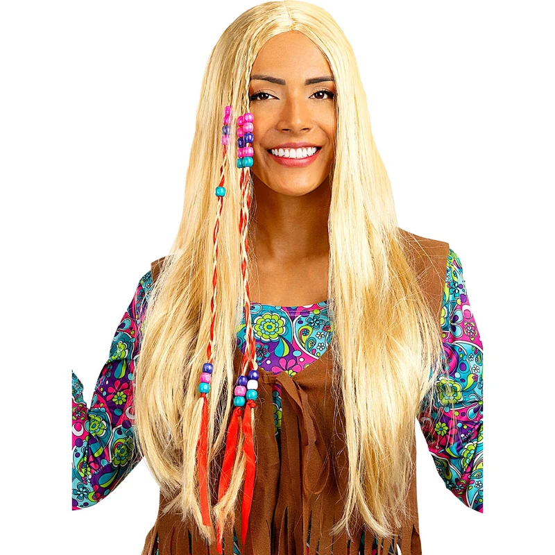 Happy Hippie Pruik Met Gekleurde Kralen