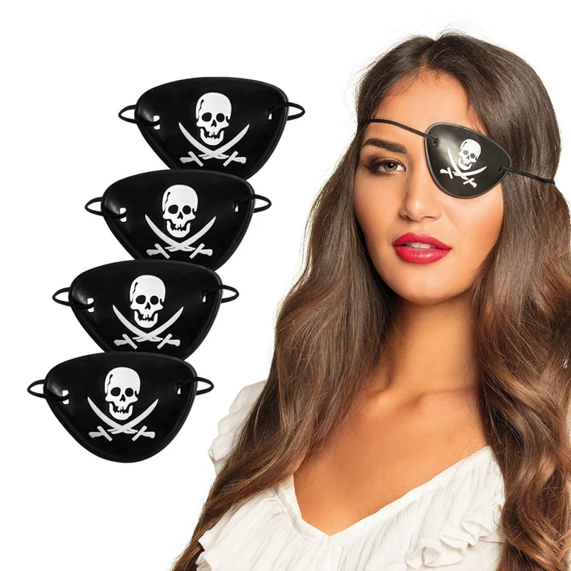 Set 4 Piratenooglapjes Schedel & Zwaarden