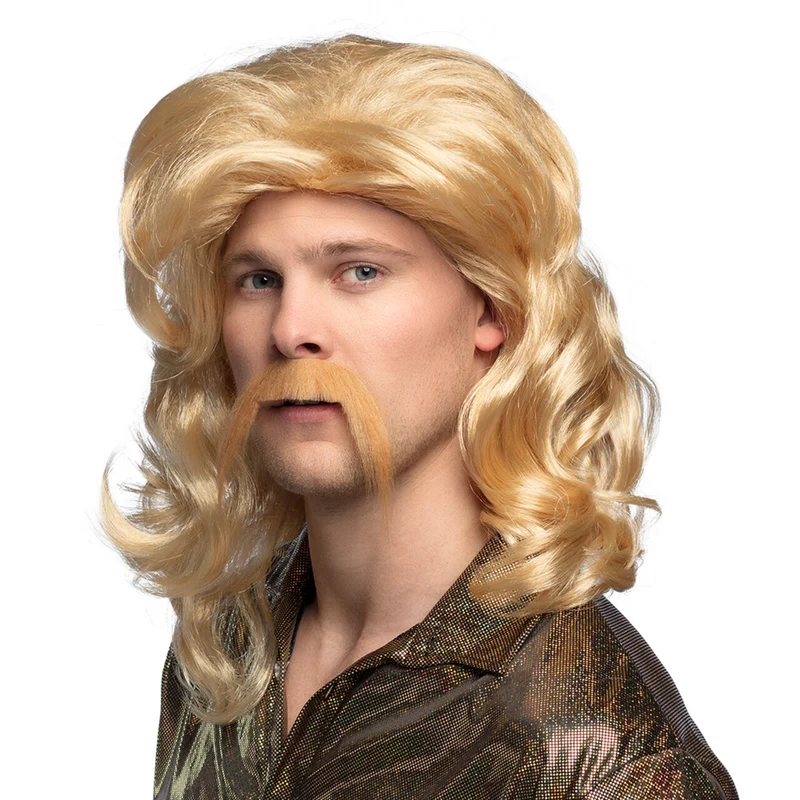 Pruik Barry Blond Met Snor