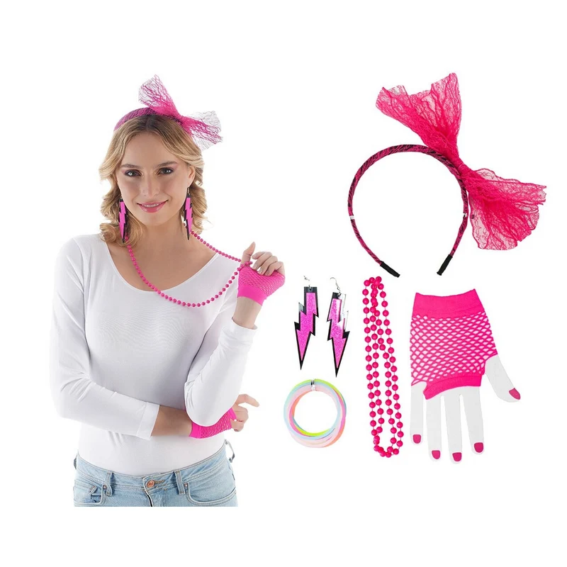 Neon Roze Jaren 80 Popstar Set
