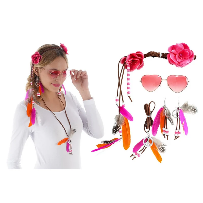 Hippie Flower Power Set Roze