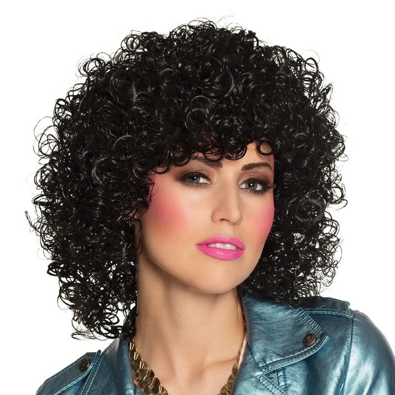 Pruik Club Curls Zwart