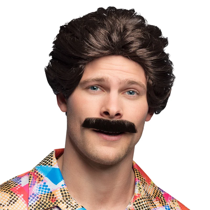 Pruik 80s Vance Met Snor
