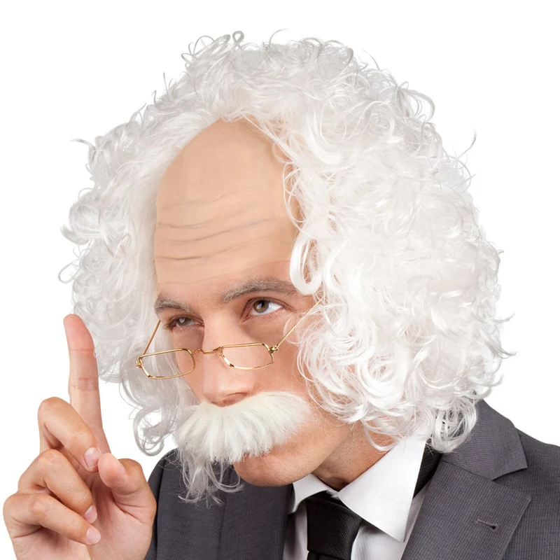 Pruik Slimme Professor Einstein Met Snor En Bril